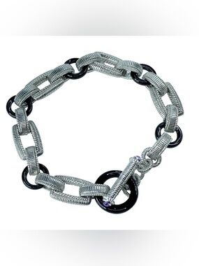 Judith Ripka Silver & Black Onyx Chunky Link Toggle Bracelet with Amethyst